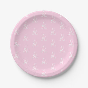 Customize w/ your "A" Initial letter, white pink - Paper Plate