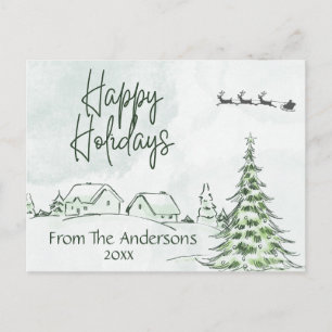 Customize Watercolor Happy Holidays Name Date Postcard