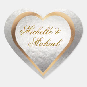 Customize Wedding Gold Silver Heart Sticker