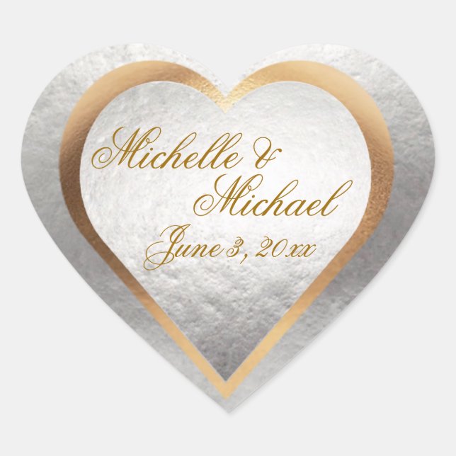 Customize Wedding Invitation Gold Silver Heart Heart Sticker (Front)
