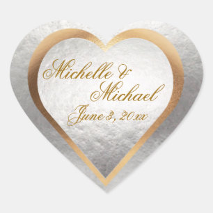 Customize Wedding Invitation Gold Silver Heart Sticker
