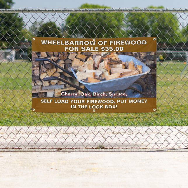 Customize Wheelbarrow of Firewood For Sale Rustic Banner (Insitu)