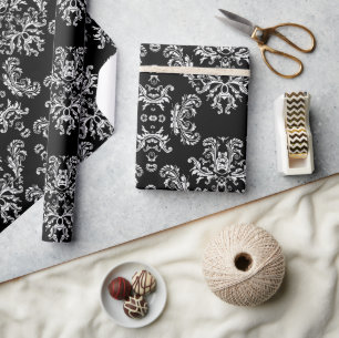 Customize White and Black vintage damask Wrapping Paper