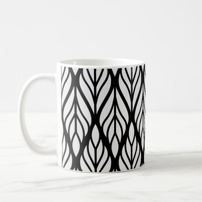 Customize White Leaf Pattern Coffee Mug (Left)