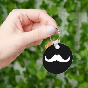 Customize white moustache black button keychain