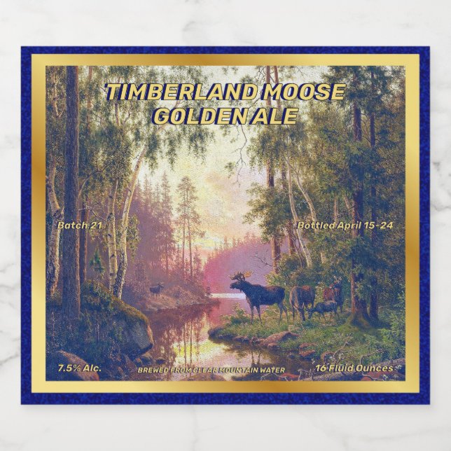 Customize Wild Forest Moose Home Brewed Detailed Beer Bottle Label (Single Label)