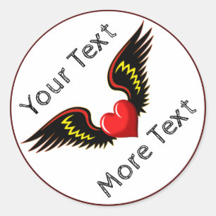 Customize Winged Heart Classic Round Sticker