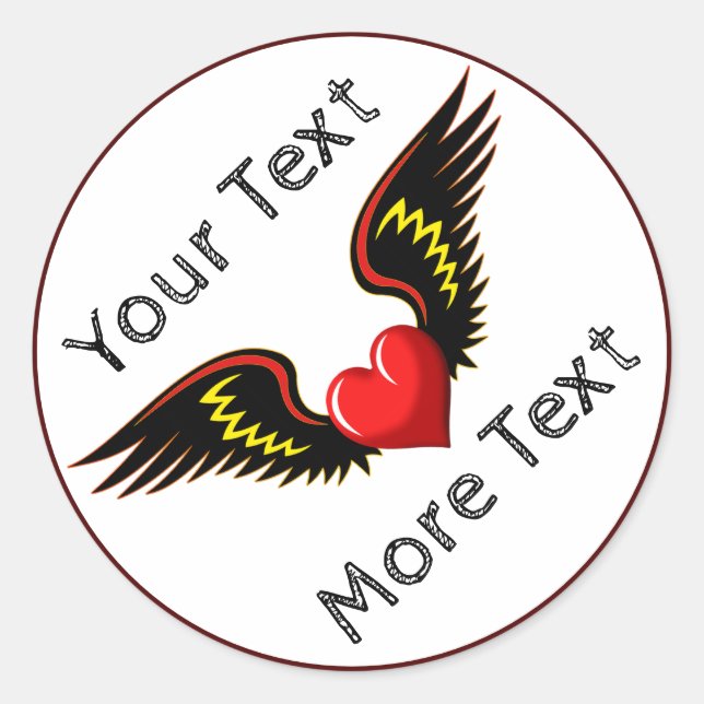 Customize Winged Heart Classic Round Sticker (Front)
