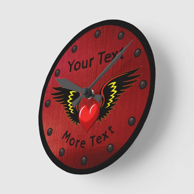Customize Winged Heart Round Clock (Angle)