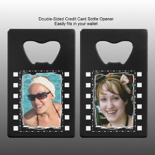 Customize with 2 photos black and white credit card bottle opener