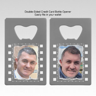 Customize with 2 photos grey and white credit card bottle opener