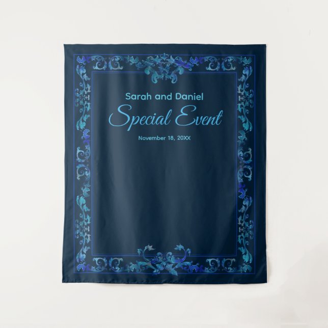 Customize with Name Special Event Blue Baroque Tapestry (Front)