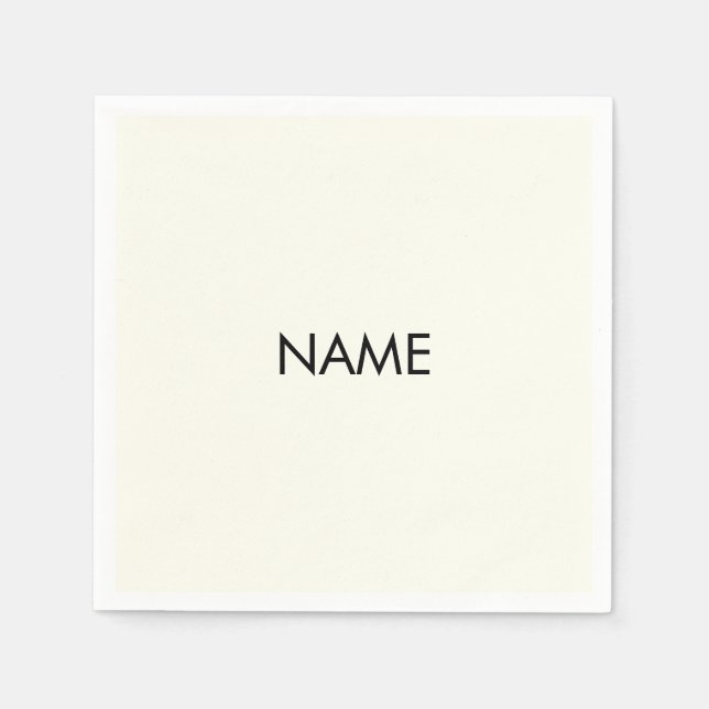 Customize with name, text minimalist black ivory napkin (Front)