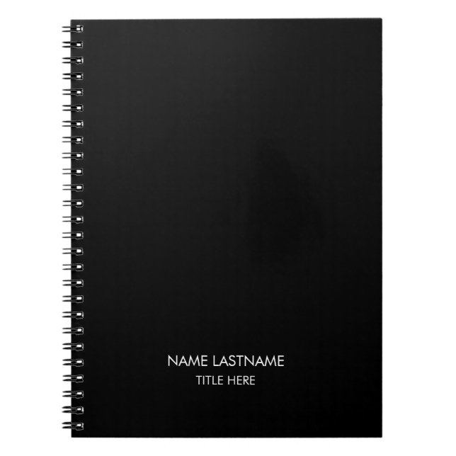 Customize with name, text minimalist black spiral notebook (Front)