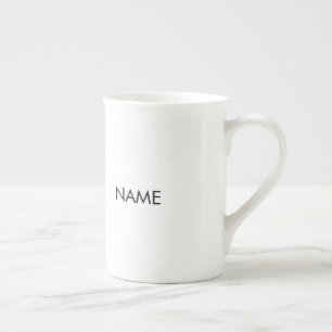 Customize with name, text minimalist black white bone china mug