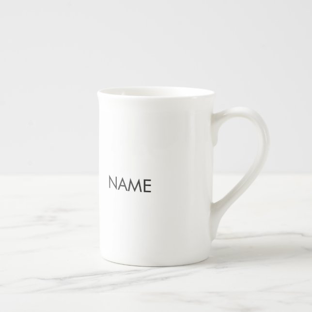 Customize with name, text minimalist black white bone china mug (Right)