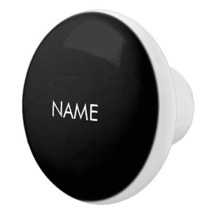 Customize with name, text minimalist black white ceramic knob
