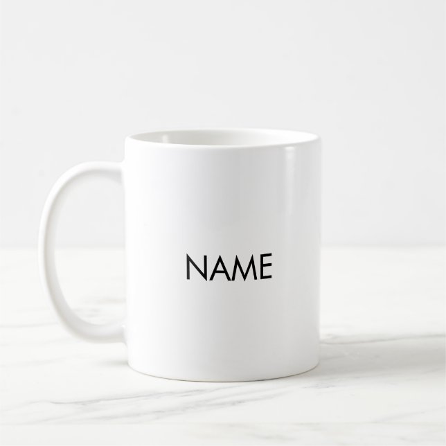 Customize with name, text minimalist black white coffee mug (Left)