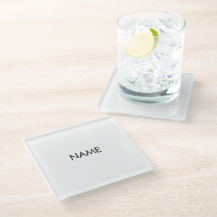 Customize with name, text minimalist black white glass coaster