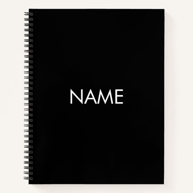 Customize with name, text minimalist black white notebook (Front)
