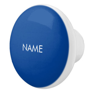 Customize with name, text minimalist blue white ceramic knob