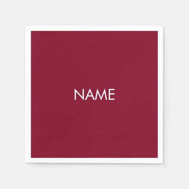 Customize with name, text minimalist burgundy napkin (Front)