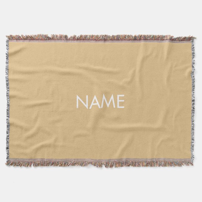Customize with name, text minimalist camel khaki throw blanket (Front)