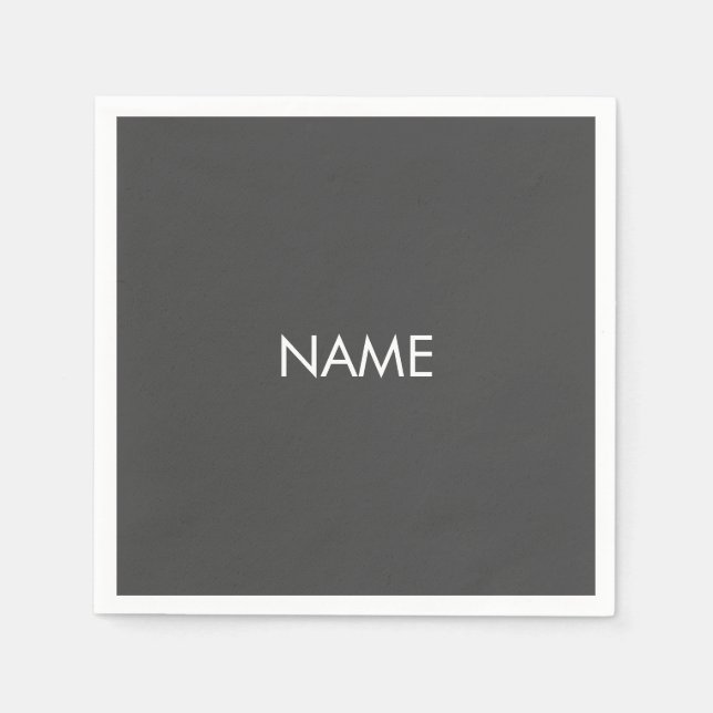Customize with name, text minimalist charcoal grey napkin (Front)