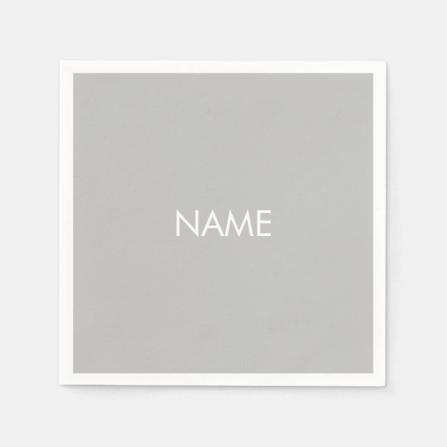 Customize with name, text minimalist grey white napkin (Front)