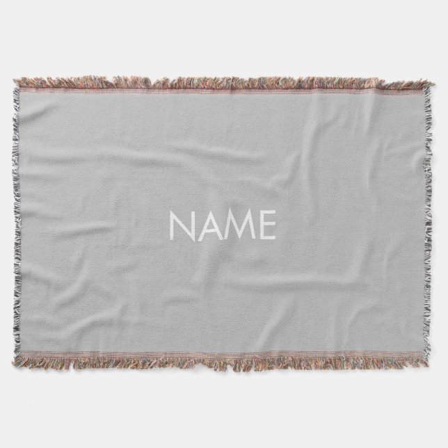 Customize with name, text minimalist grey white throw blanket (Front)