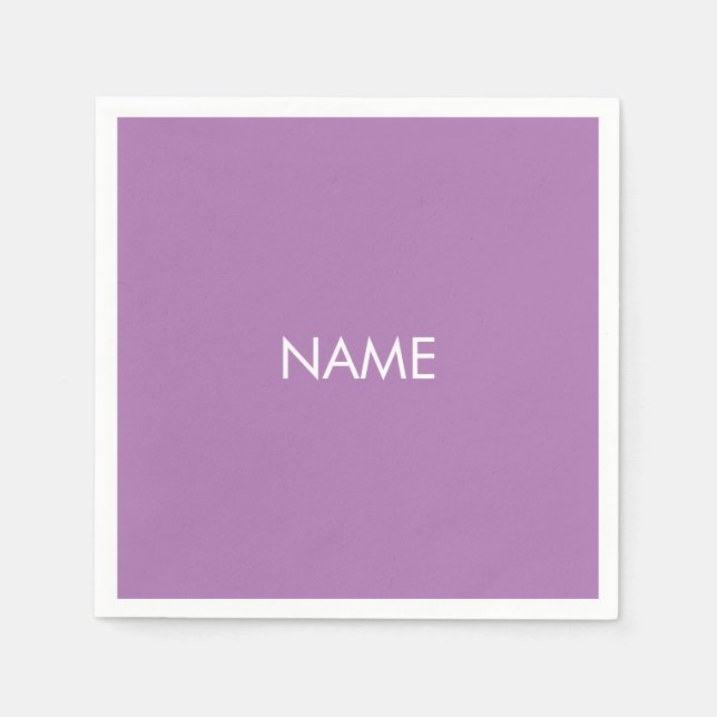 Customize with name, text minimalist lavender whit napkin (Front)