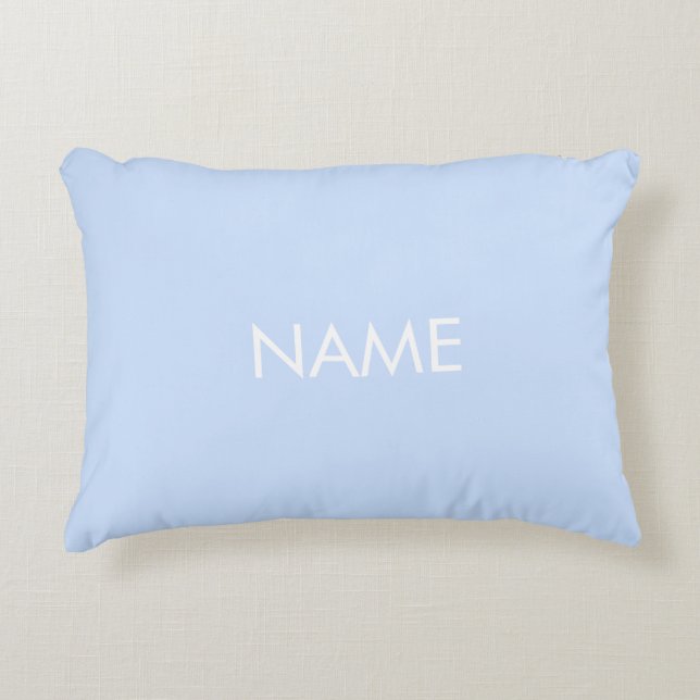 Customize with name, text minimalist light blue accent pillow (Front)