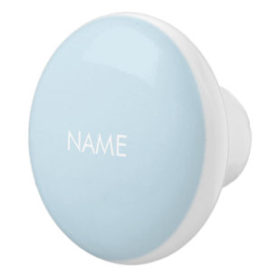 Customize with name, text minimalist light blue ceramic knob