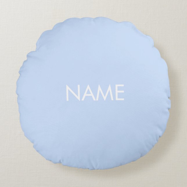 Customize with name, text minimalist light blue round pillow (Front)