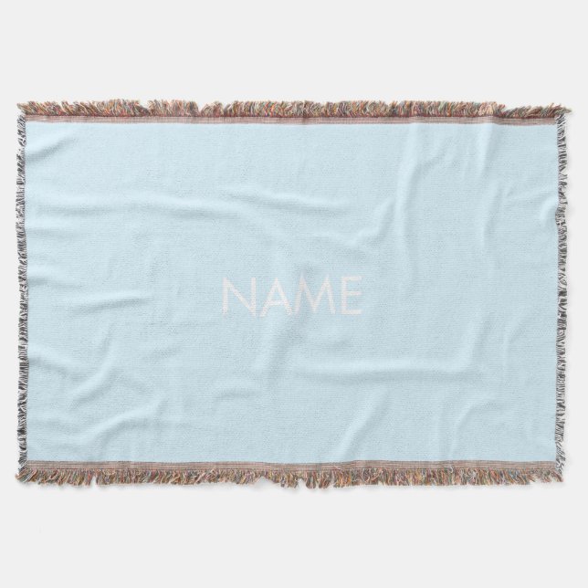 Customize with name, text minimalist light blue throw blanket (Front)