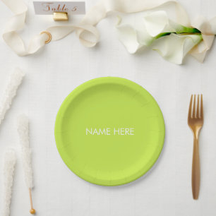 Customize with name, text minimalist lime green paper plate