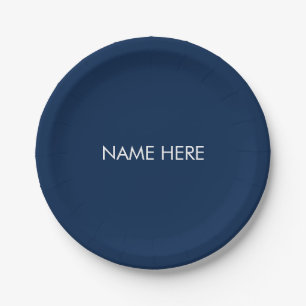 Customize with name, text minimalist navy blue paper plate