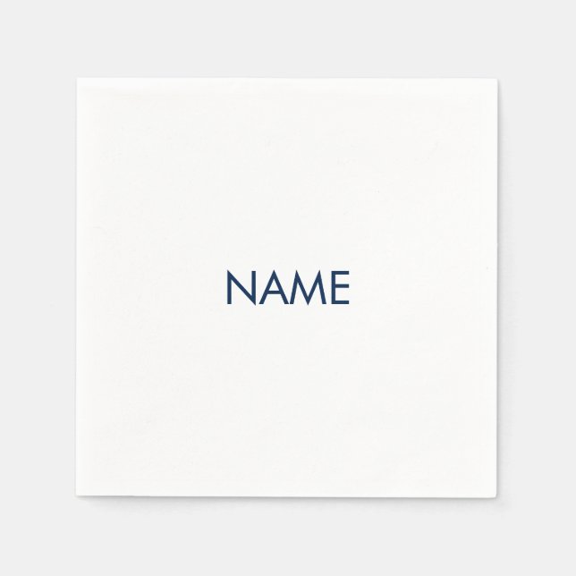 Customize with name, text minimalist navy white napkin (Front)