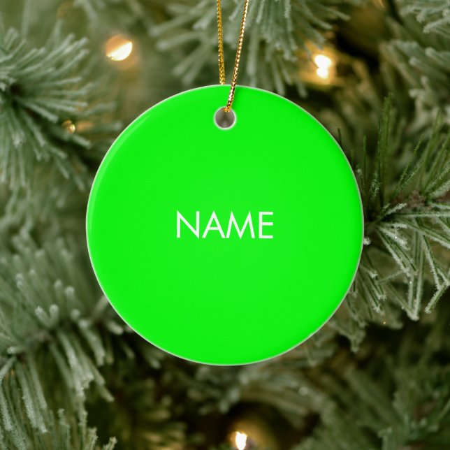 Customize with name, text minimalist neon green ceramic ornament (Tree)