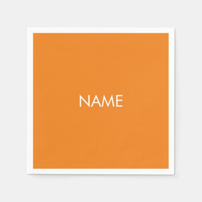 Customize with name, text minimalist orange white napkin (Front)