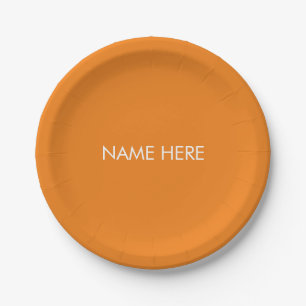 Customize with name, text minimalist orange white paper plate