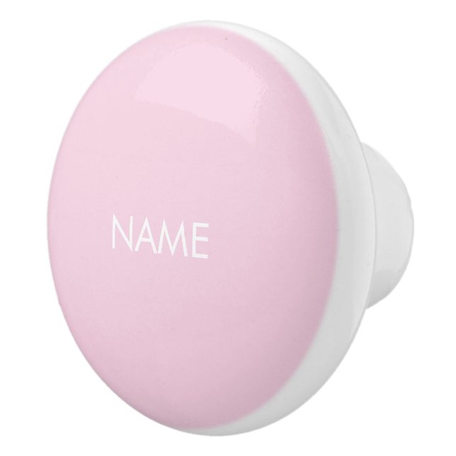 Customize with name, text minimalist pink white ceramic knob (Right)