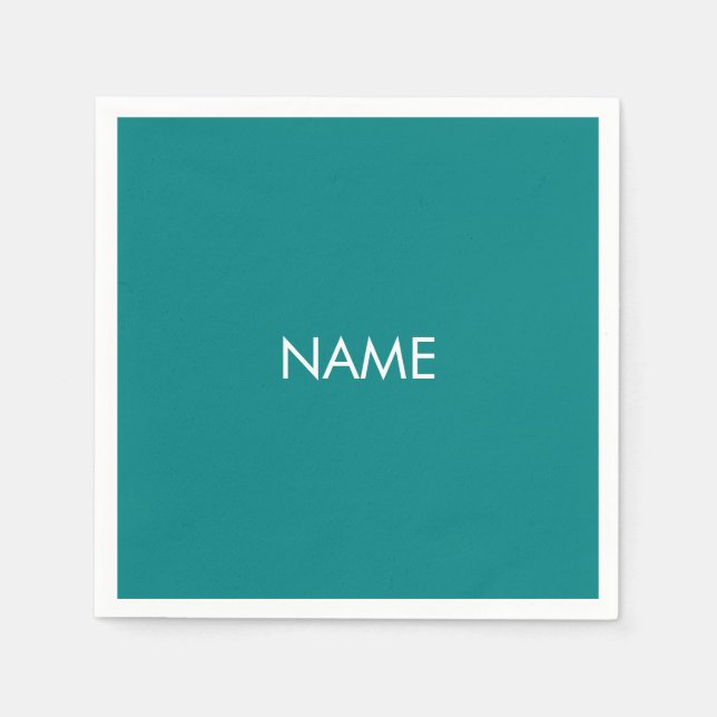 Customize with name, text minimalist teal white napkin (Front)