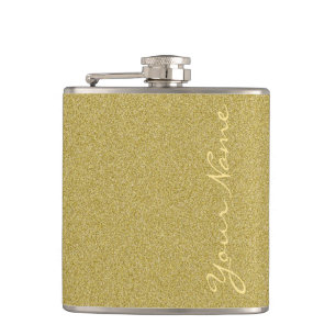 Customize With Name - Trendy Glitter Gold Hip Flask