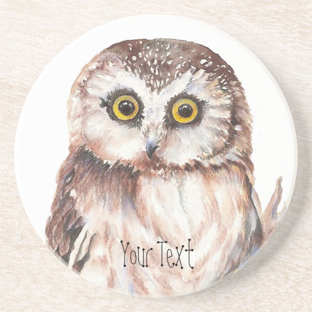 Customize with your Name Funny Owl - Bird, Nature Coaster (Front)