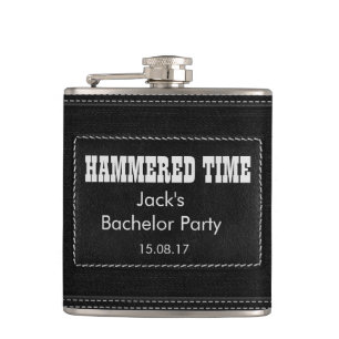 Customize with your text - black leather hip flask