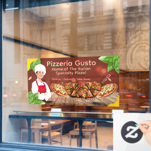 Customize Woman Chef Pizza Restaurant Promotional Window Cling