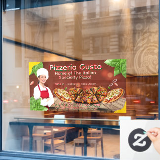 Customize Woman Chef Pizza Restaurant Promotional Window Cling
