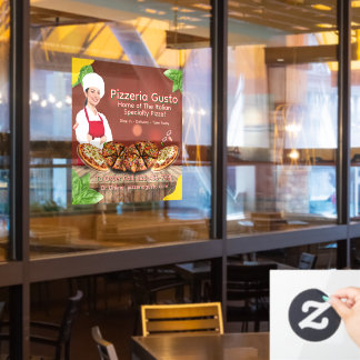 Customize Woman Chef Pizza Restaurant Promotional Window Cling