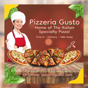 Customize Woman Chef Pizza Restaurant Promotional Window Cling